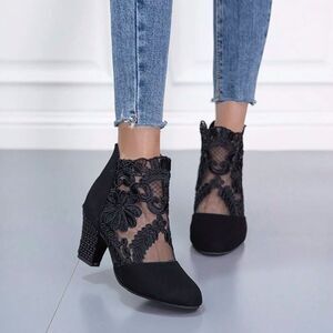 Shein Mesh Ankle Boots Chunky Black High Heels 43